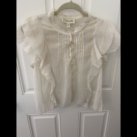 Cleobella white sheer top with gold threading. - Picture 2 of 6